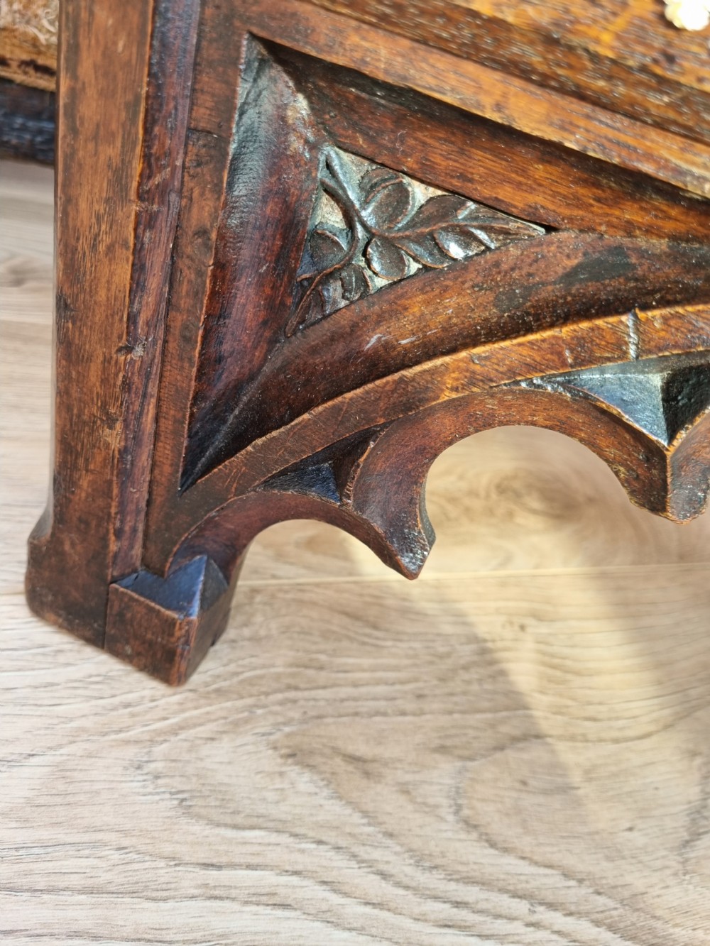 A GOOD 19THC PUGINESQUE GOTHIC OAK STOOL c1850 View VI
