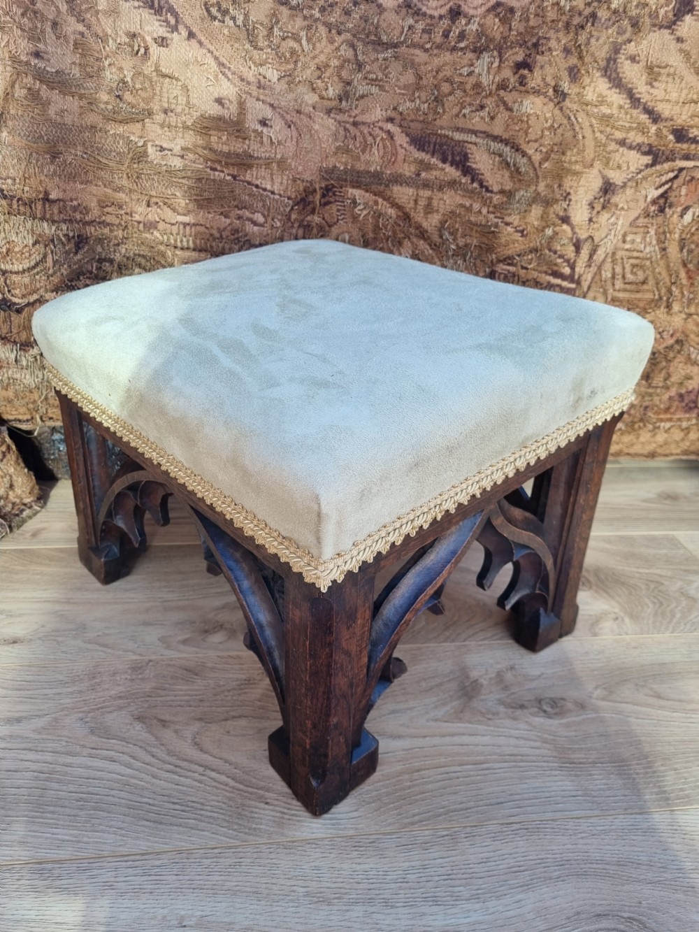A GOOD 19THC PUGINESQUE GOTHIC OAK STOOL c1850 View VIII