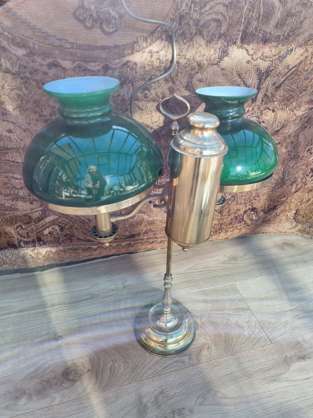 A LARGE ANTIQUE TWIN BRASS STUDENT LAMP. View IV