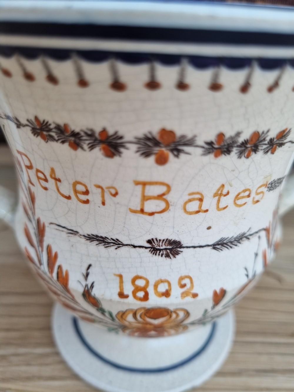 A GOOD DATED 1802 POTTERY LOVING CUP NO RESTORATION OR REPAIR  View II