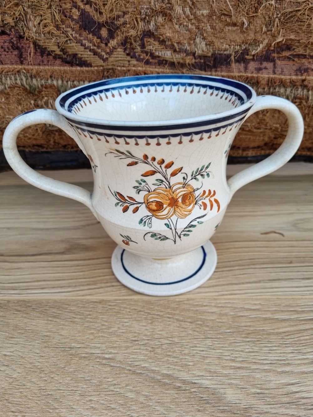 A GOOD DATED 1802 POTTERY LOVING CUP NO RESTORATION OR REPAIR  View III
