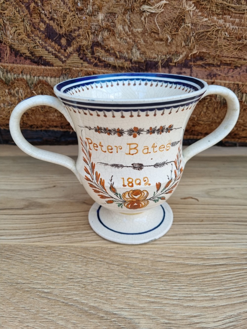 A GOOD DATED 1802 POTTERY LOVING CUP NO RESTORATION OR REPAIR  View VI
