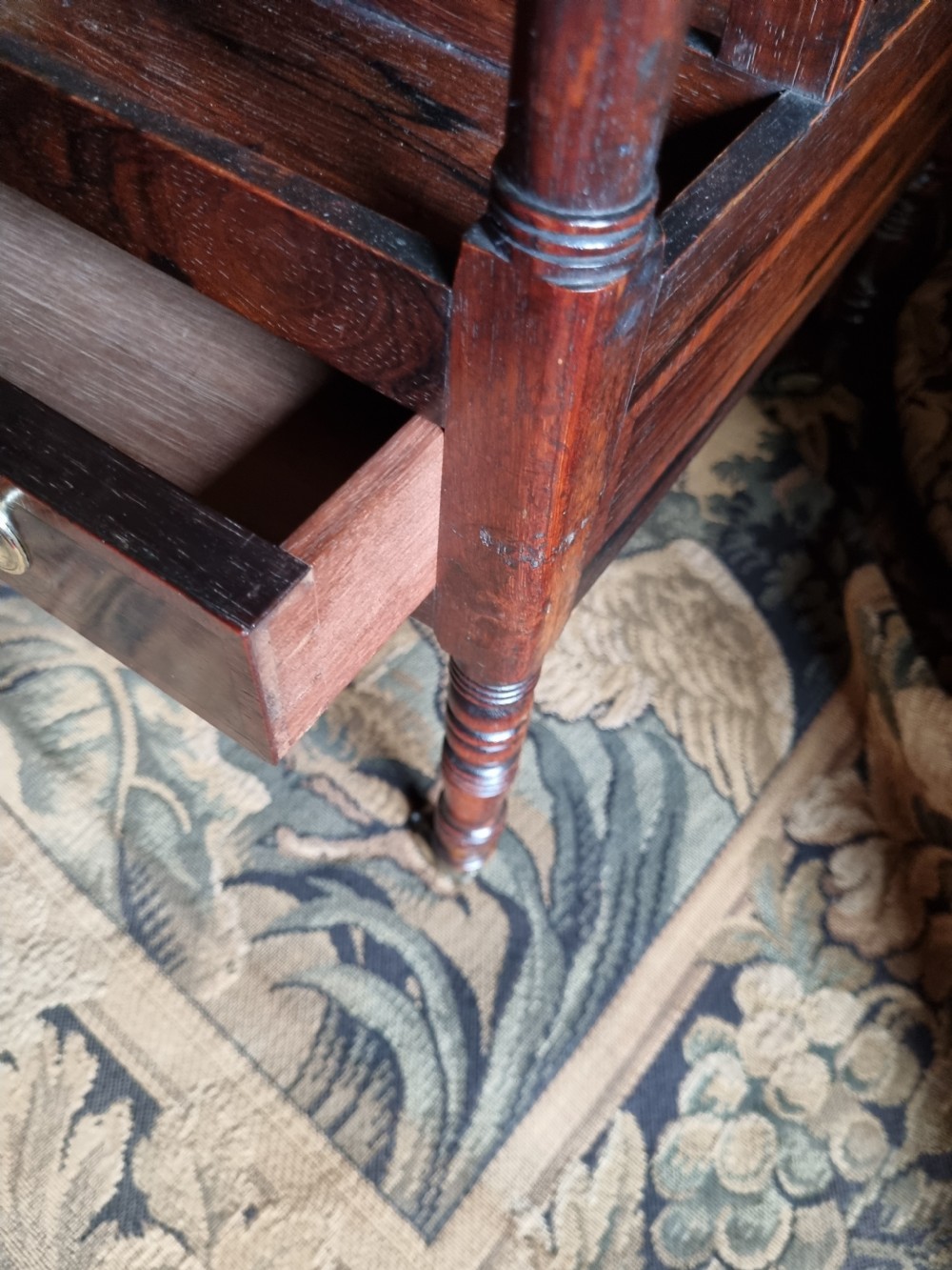 ANTIQUE EARLY 19THC ORIGINAL MAHOGANY AND ROSEWOOD CANTERBURY  View III