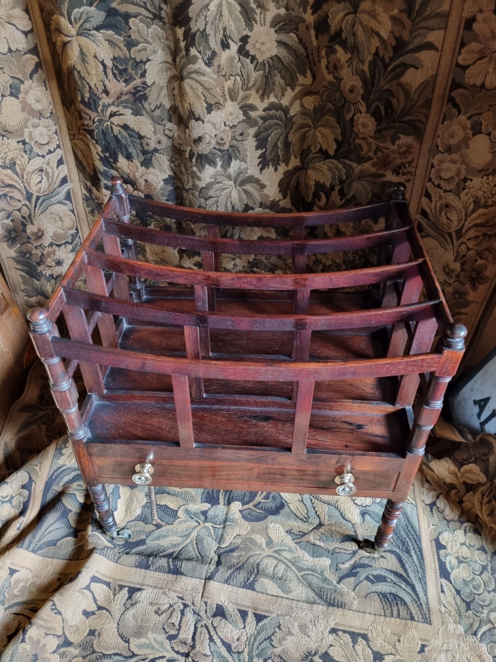 ANTIQUE EARLY 19THC ORIGINAL MAHOGANY AND ROSEWOOD CANTERBURY  View IV
