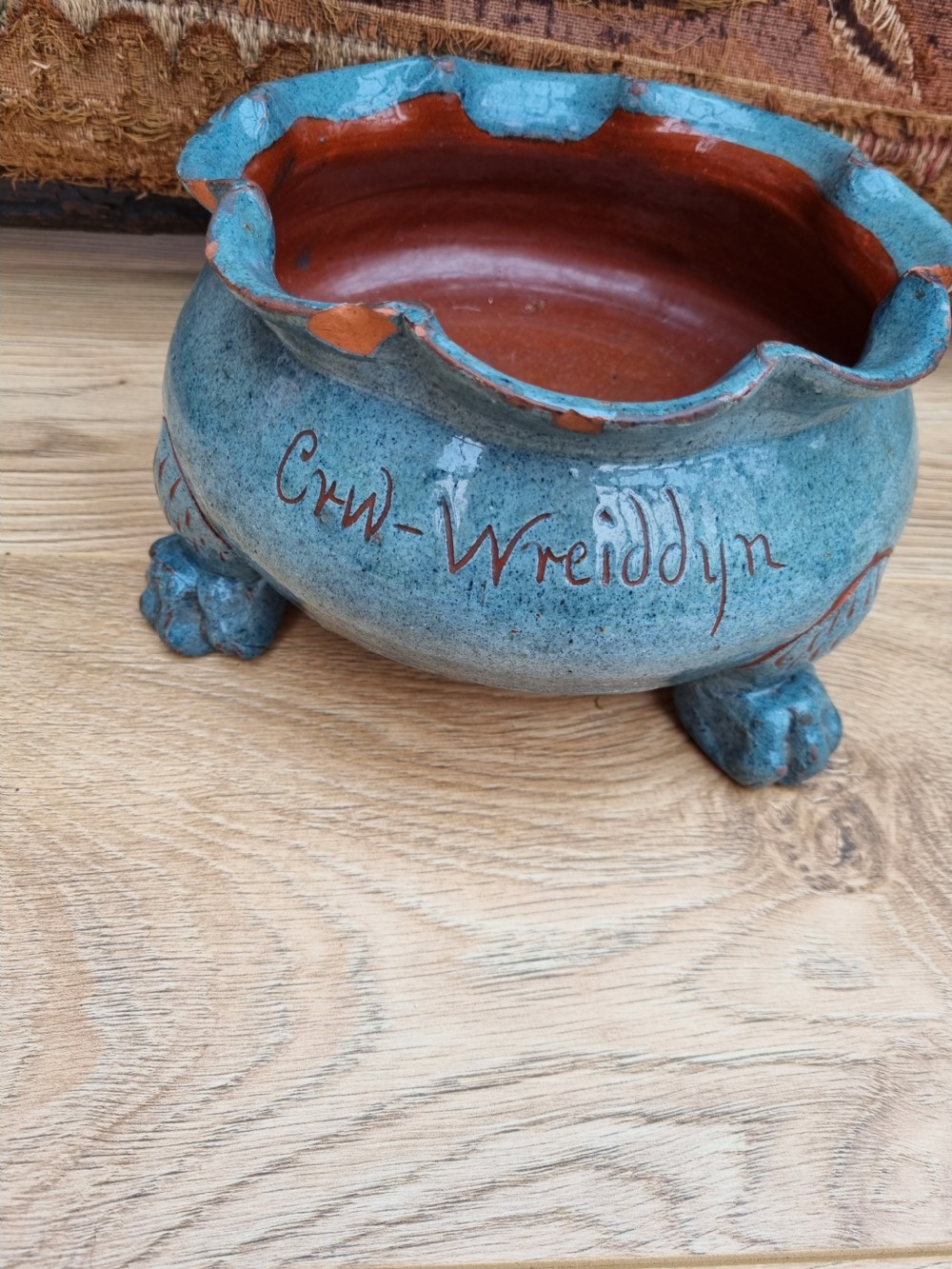 EWENNY CLAY PIT POTTERY LARGE BOWL ON CLAW FEET View V