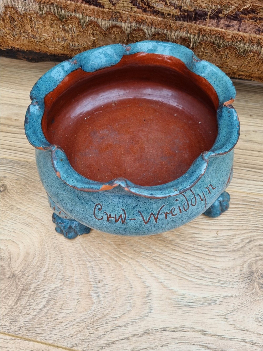 EWENNY CLAY PIT POTTERY LARGE BOWL ON CLAW FEET View VI