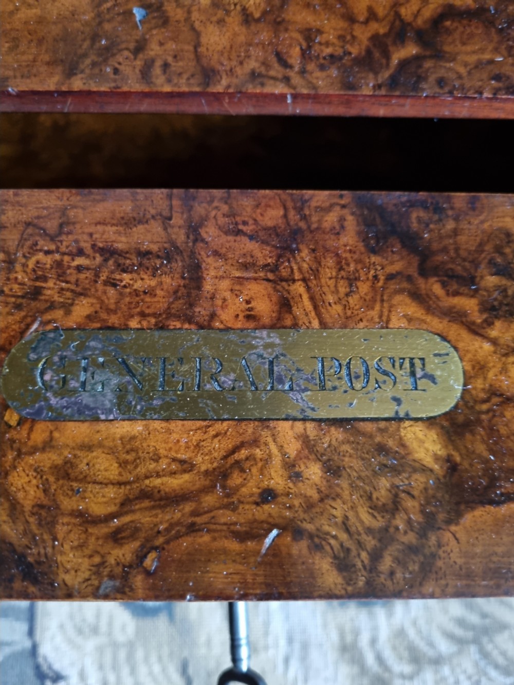 GOOD 19THC WALNUT COUNTRY HOUSE LETTER BOX  View II