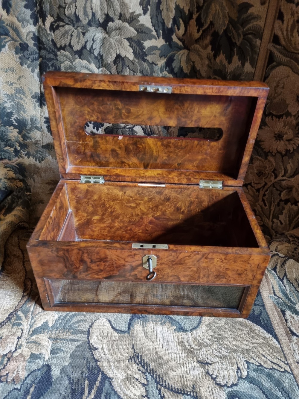 GOOD 19THC WALNUT COUNTRY HOUSE LETTER BOX  View V