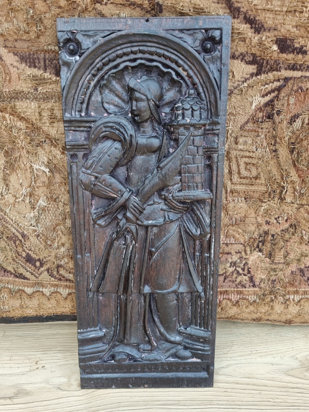 A LATE 16THC/E17THC OAK PANEL OF A KNIGHT View IV