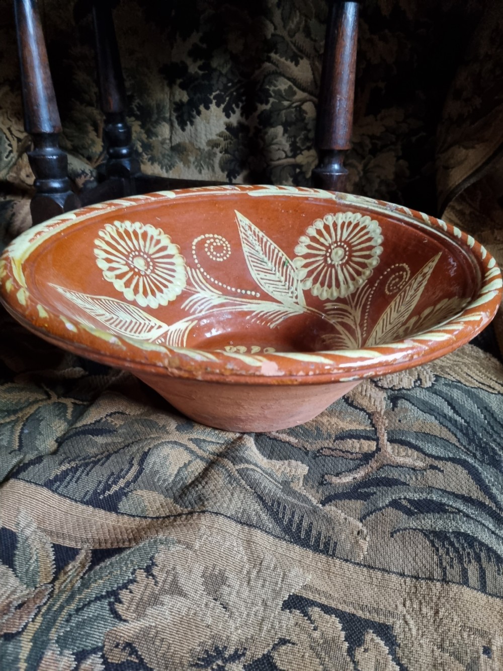 A WONDERFUL ANTIQUE DECORATED LARGE SLIPWARE BOWL View III