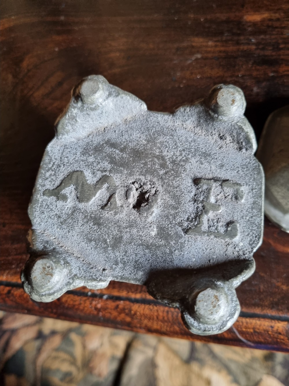 GEORGIAN LEAD TOBACCO BOX AND LID MAKERS INITIALS. View II