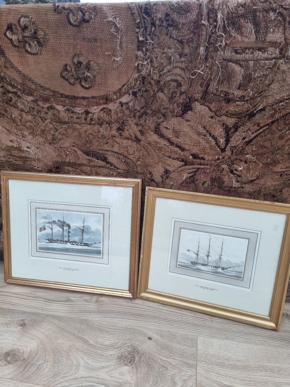 PAIR OF SIGNED 19THC PICTURES OF SAILING AND STEAM SHIPS c1830