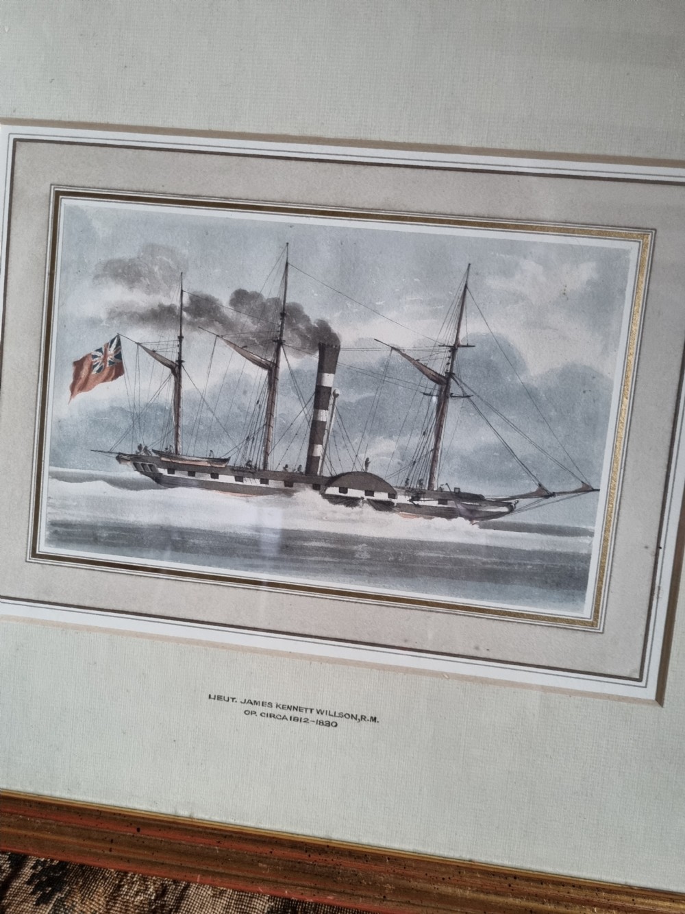 PAIR OF SIGNED 19THC PICTURES OF SAILING AND STEAM SHIPS c1830 View VI