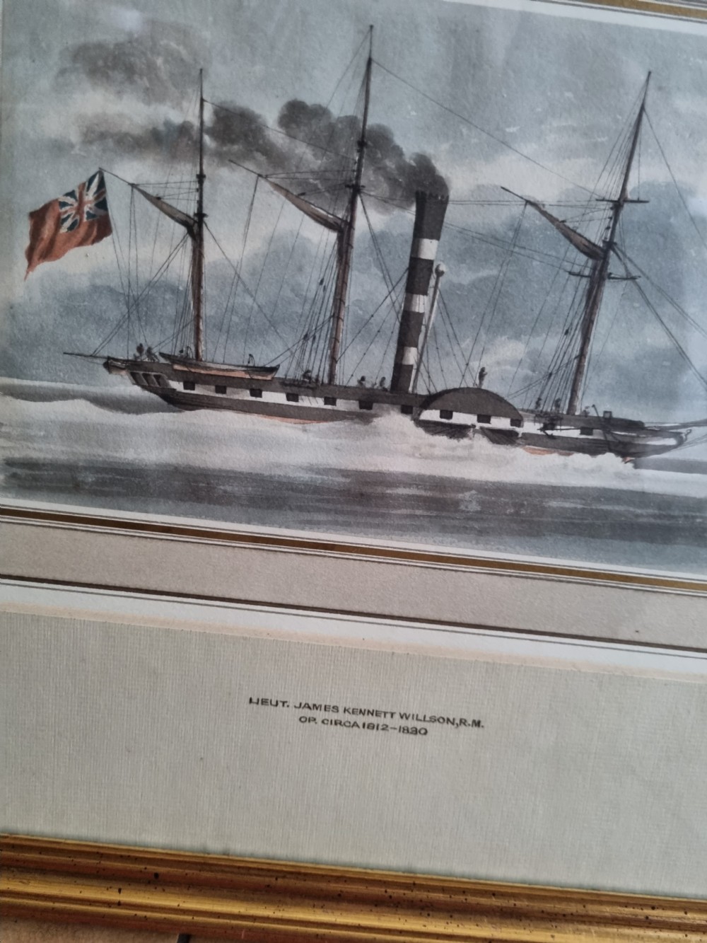 PAIR OF SIGNED 19THC PICTURES OF SAILING AND STEAM SHIPS c1830 View VIII