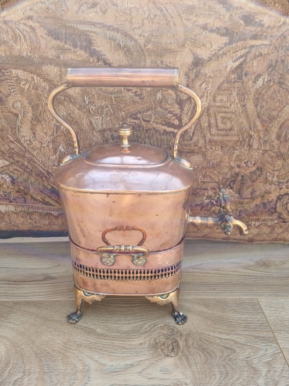 AN UNIQUE E 19THC COPPER KETTLE ON STAND COMPLETE WITH HEATER View VIII