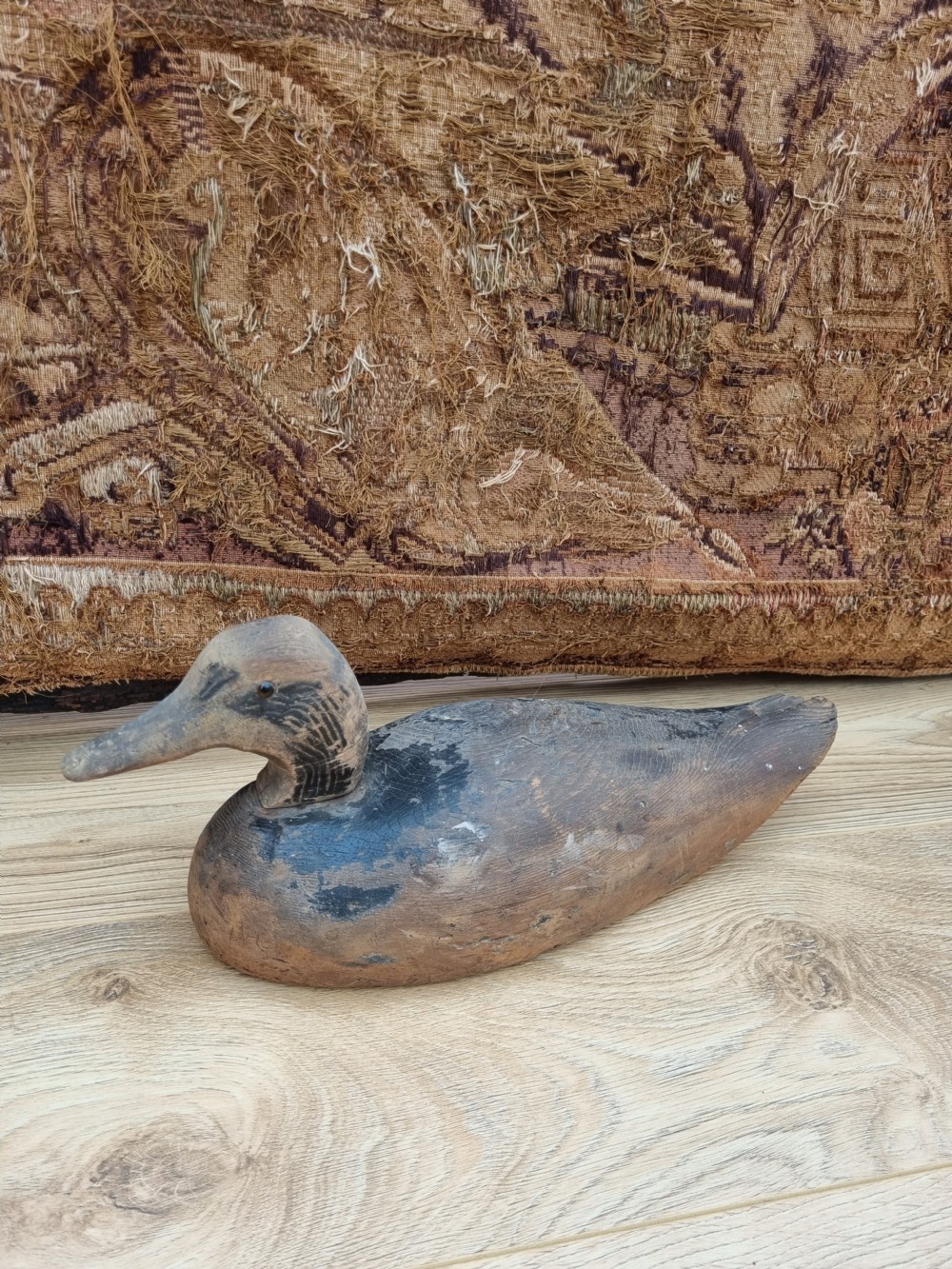 A GOOD ANTIQUE LARGE PAINTED DECOY DUCK (GLASS EYES) View IV