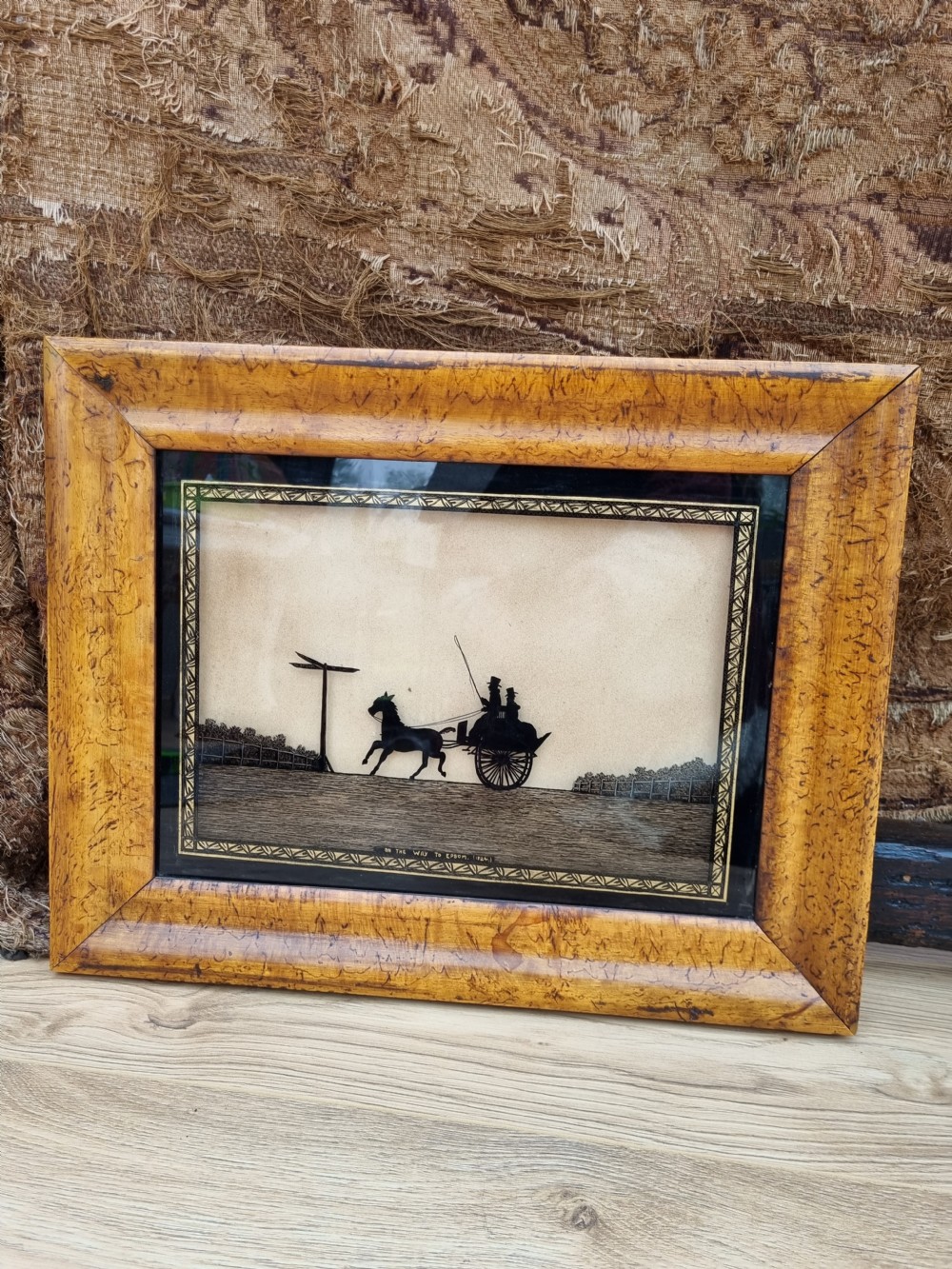 GOOD DATED REVERSE GLASS PICTURE OF CARRIAGE ON EPSOM DOWNS View V