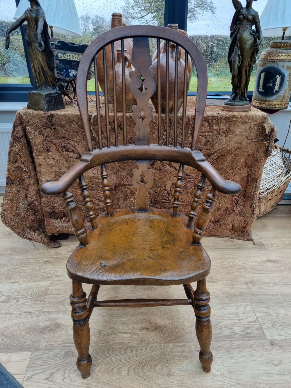 A GOOD MID 19THC ASH AND ELM BROAD ARM WINDSOR ARMCHAIR  View II