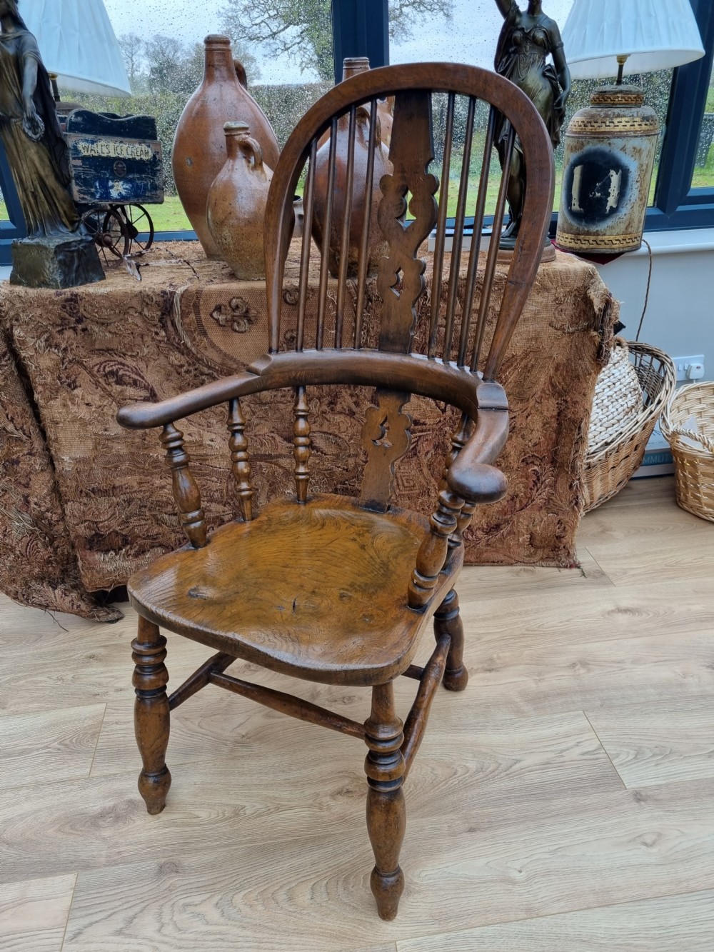 A GOOD MID 19THC ASH AND ELM BROAD ARM WINDSOR ARMCHAIR  View V