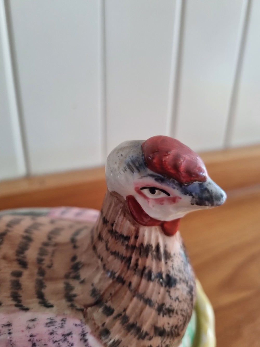 SMALL ANTIQUE HEN ON NEST POTTERY  EGG HOLDER View IV