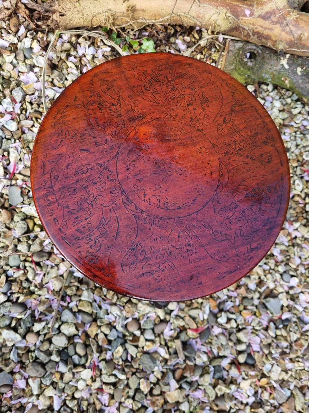 A 19THC FRUITWOOD SUPERBLY TURNED STOOL View II