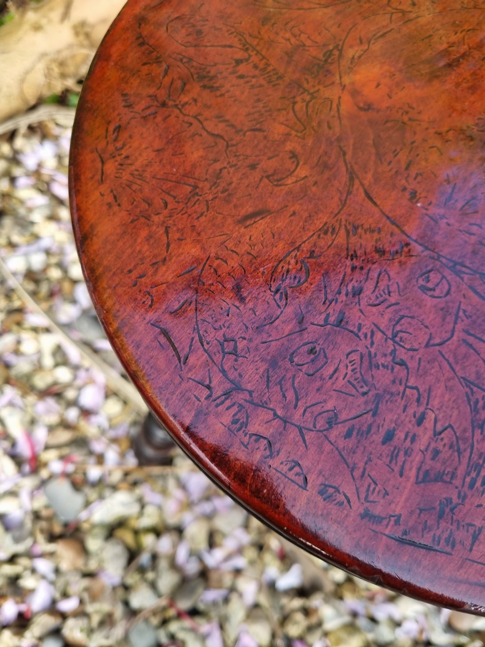A 19THC FRUITWOOD SUPERBLY TURNED STOOL View V