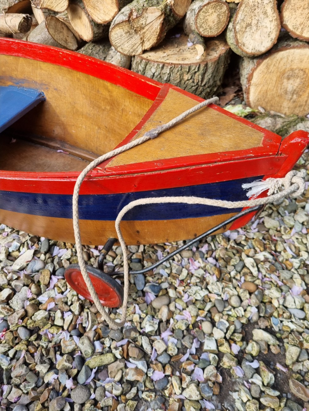 UNUSUAL ANTIQUE CHILDS SIT IN  PULL ALONG BOAT  View II