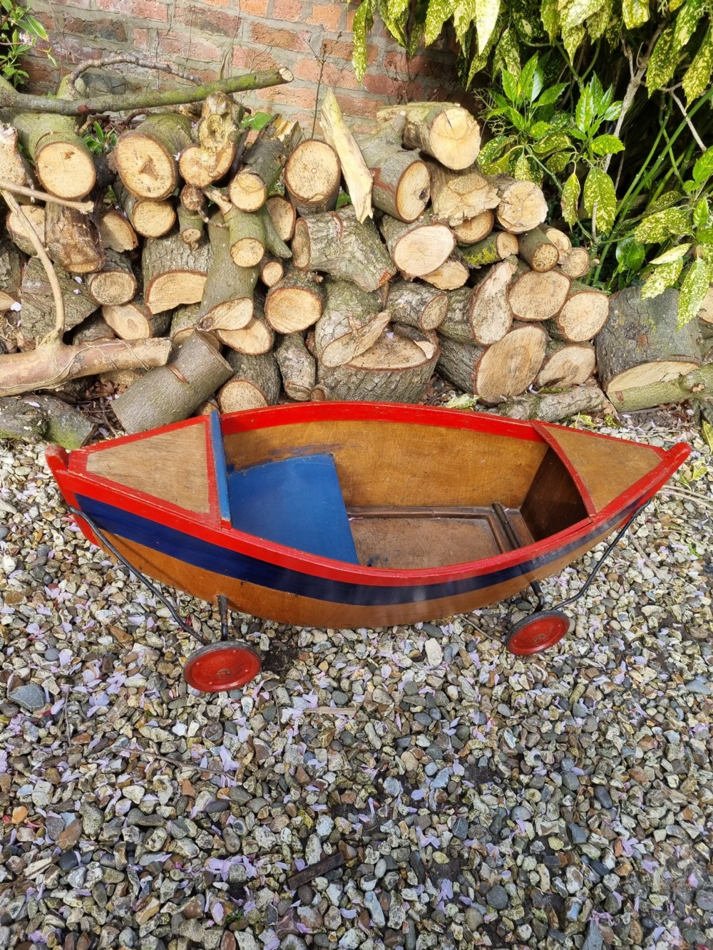 UNUSUAL ANTIQUE CHILDS SIT IN  PULL ALONG BOAT  View IV