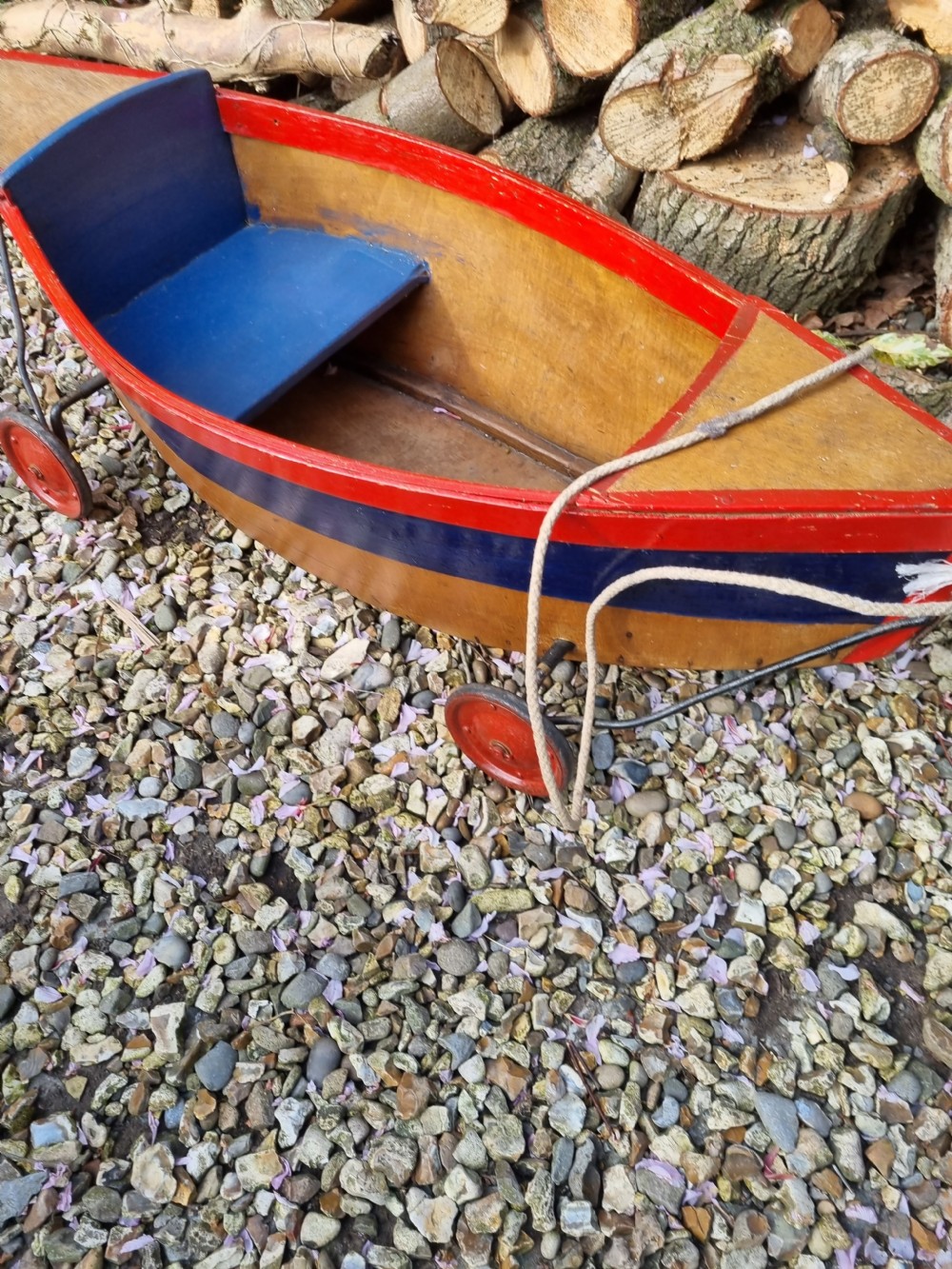 UNUSUAL ANTIQUE CHILDS SIT IN  PULL ALONG BOAT  View V