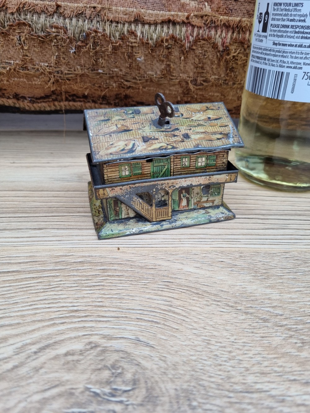 GOOD ANTIQUE TINPLATE MONEY BOX AUSTRIAN COMPLETE