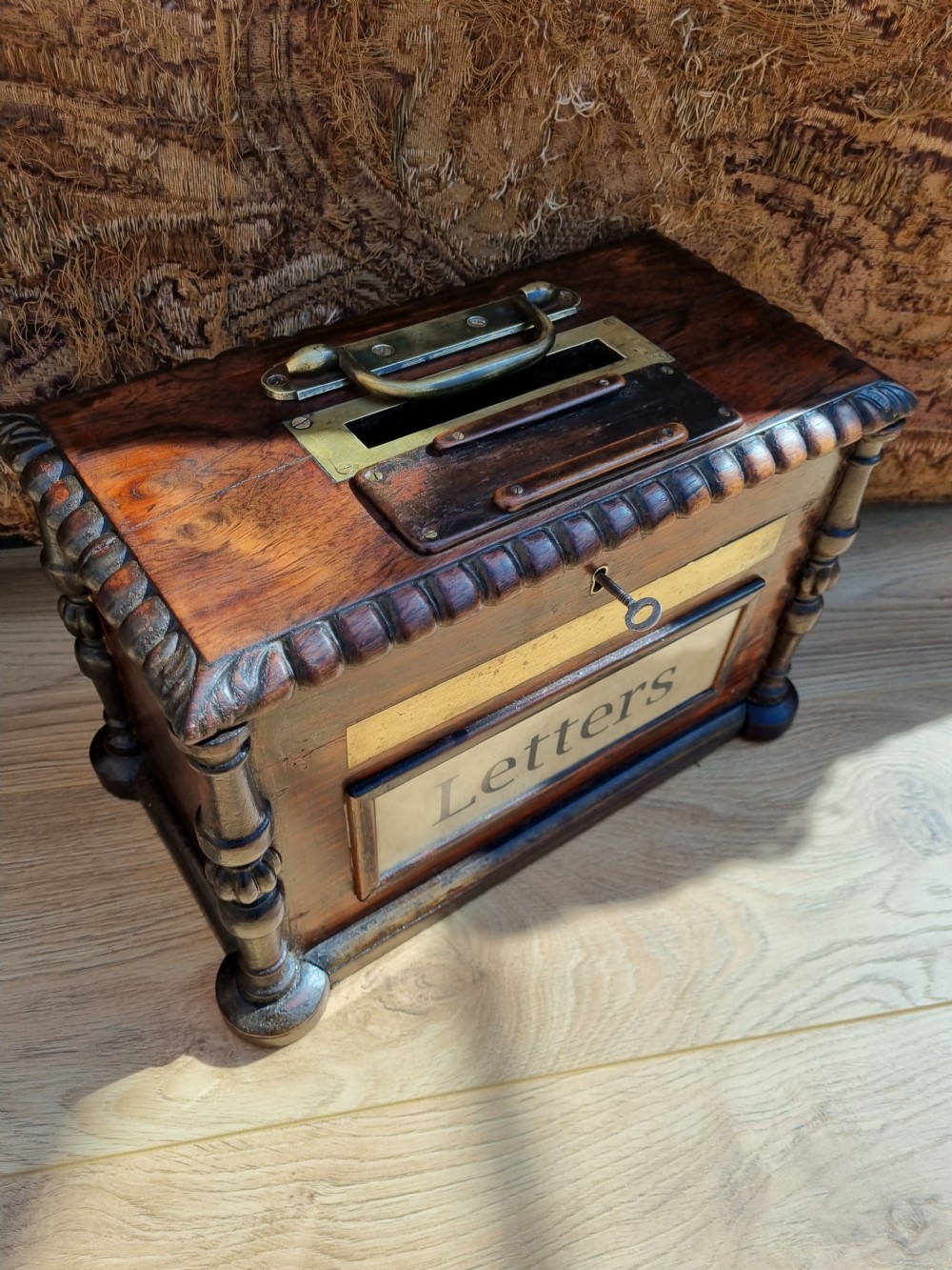 19THC COUNTRY HOUSE LARGE ROSEWOOD LETTER BOX  View II