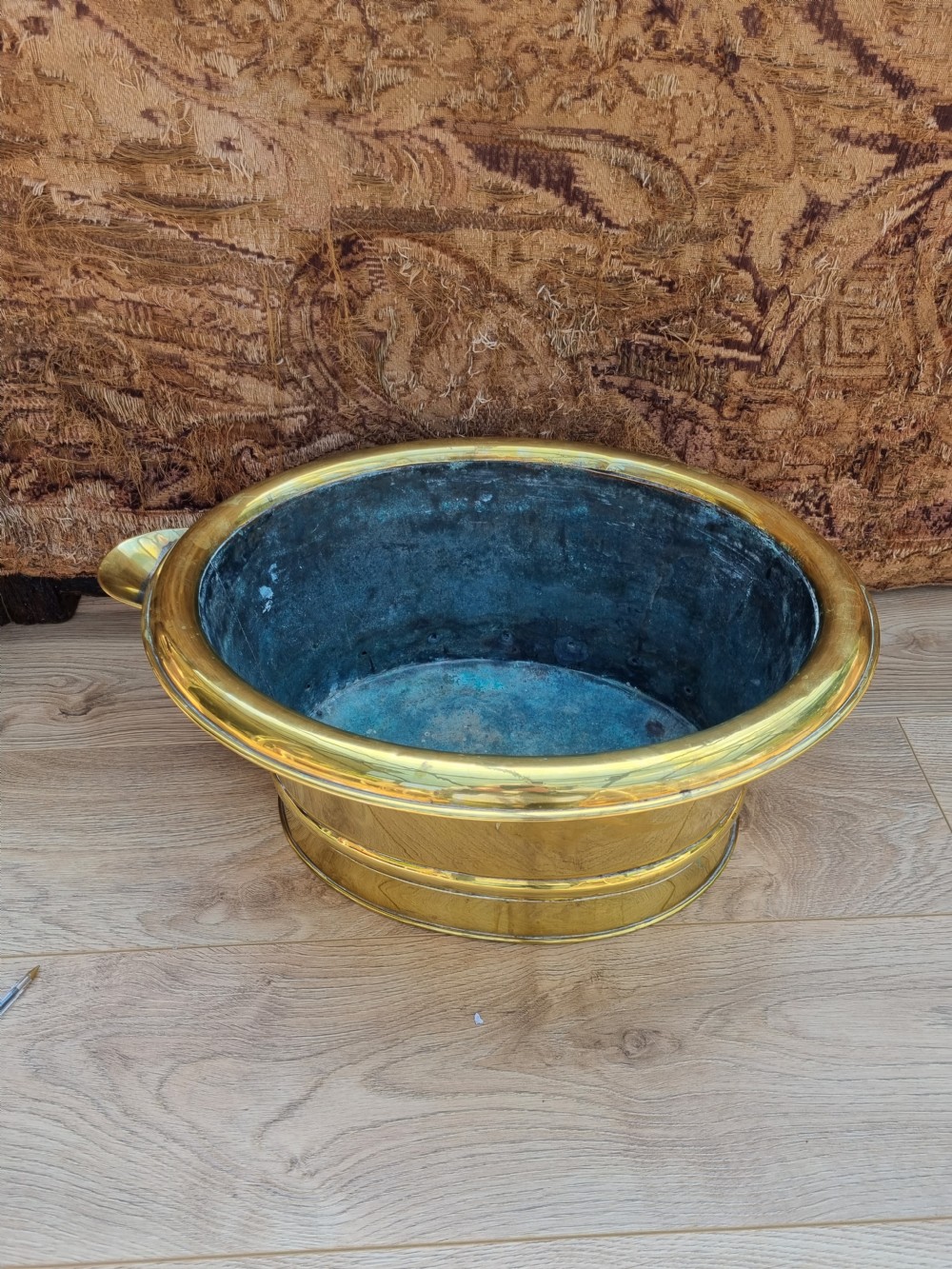 UNUSUAL RARE COMPLETE 19THC BRASS FOOTBATH WITH SPOUT View II