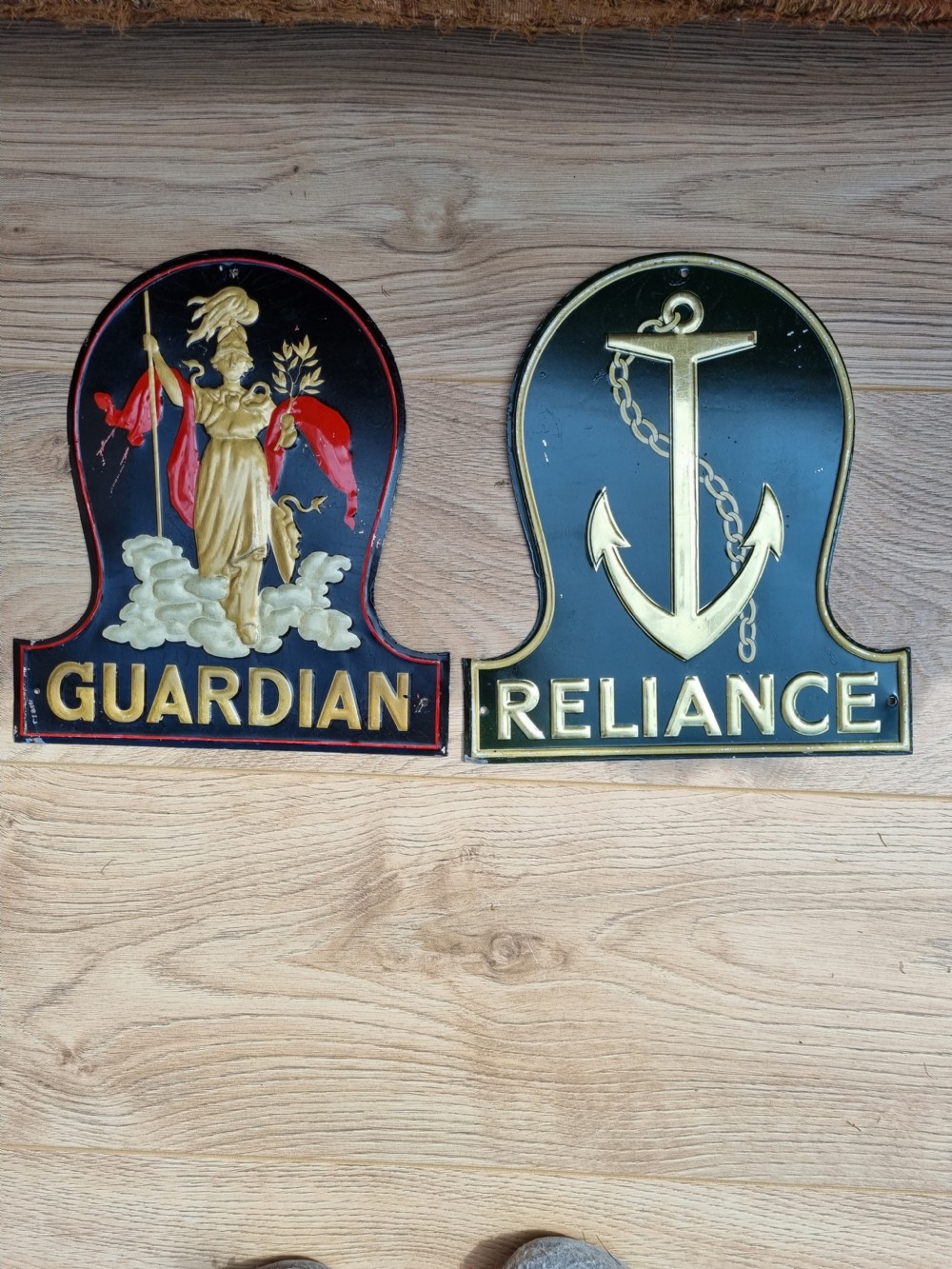 GROUP OF 4 ANTIQUE TINNED FIRE MARKS INC BIRMINGHAM View VIII