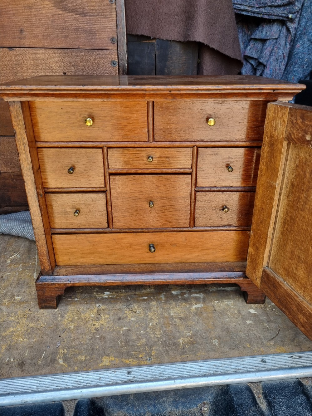 SMALL 18THC OAK FULLY FITTED SPICE CUPBOARD  View II