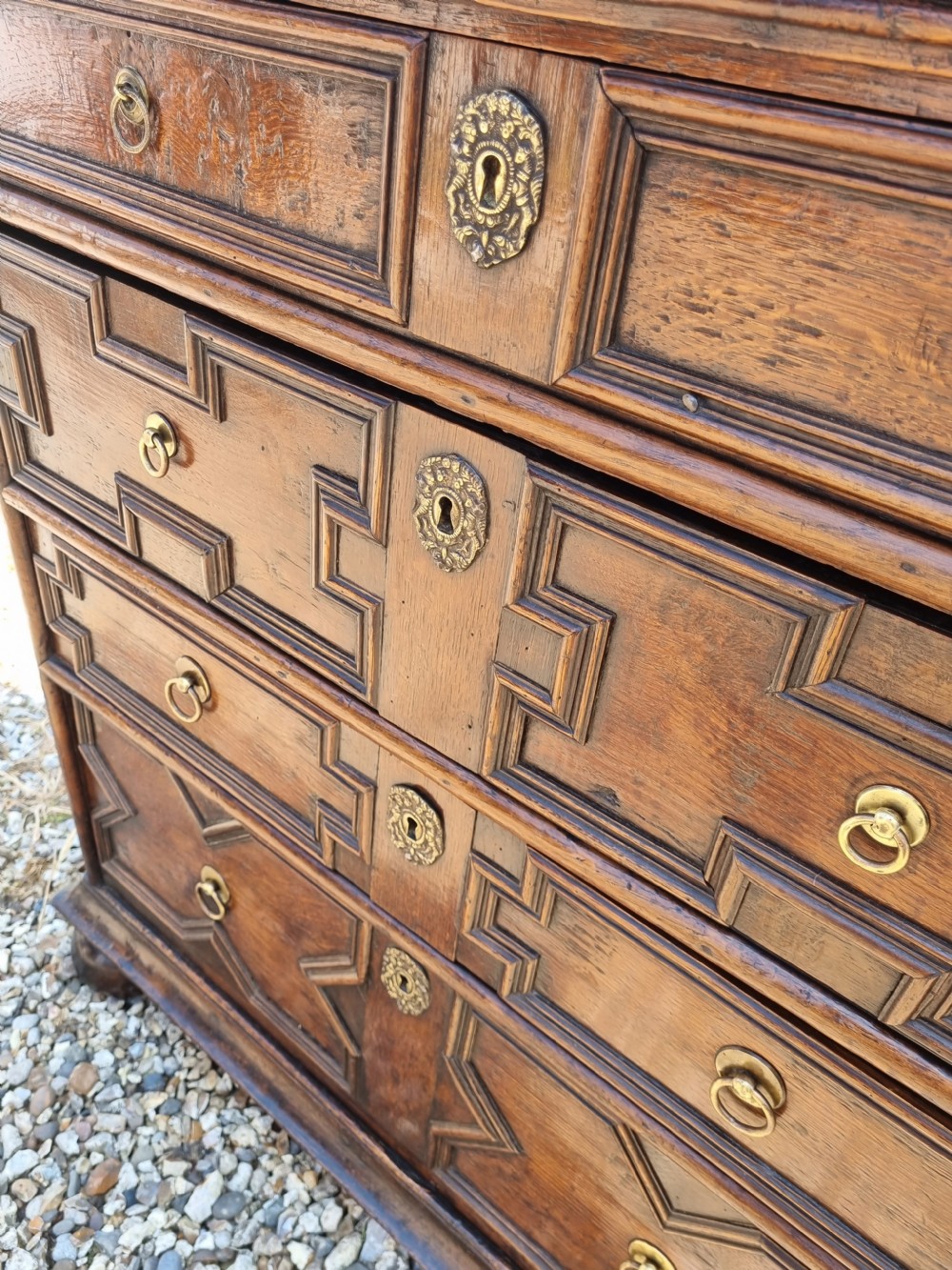 GOOD SMALL LATE17THC/E18THC OAK MOULDED FRONT CHEST C1700 View V