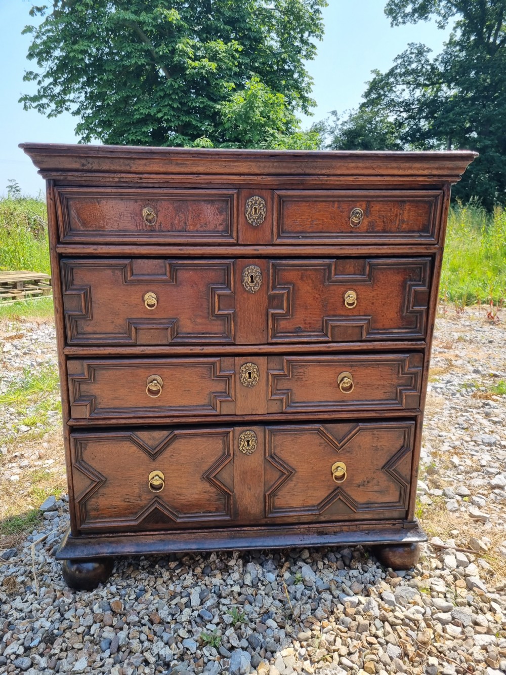 GOOD SMALL LATE17THC/E18THC OAK MOULDED FRONT CHEST C1700 View VI