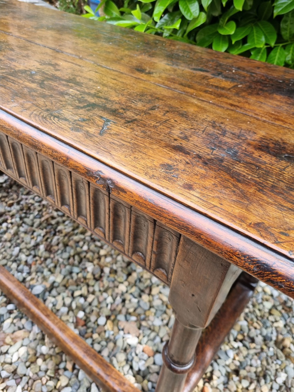 RARE ORIGINAL 17THC OAK SLENDER SERVING/HALL TABLE C1660 View II