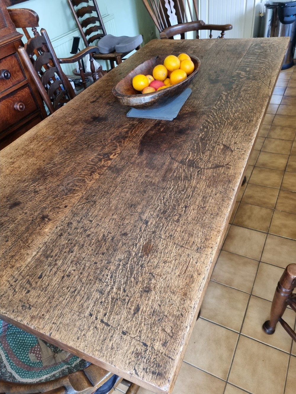 SUPER  18THC THICK TOPPED OAK KITCHEN/DINING  COUNTRY TABLE View III