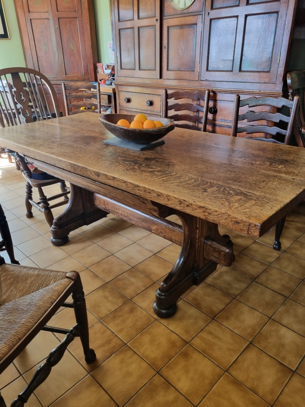 SUPER  18THC THICK TOPPED OAK KITCHEN/DINING  COUNTRY TABLE