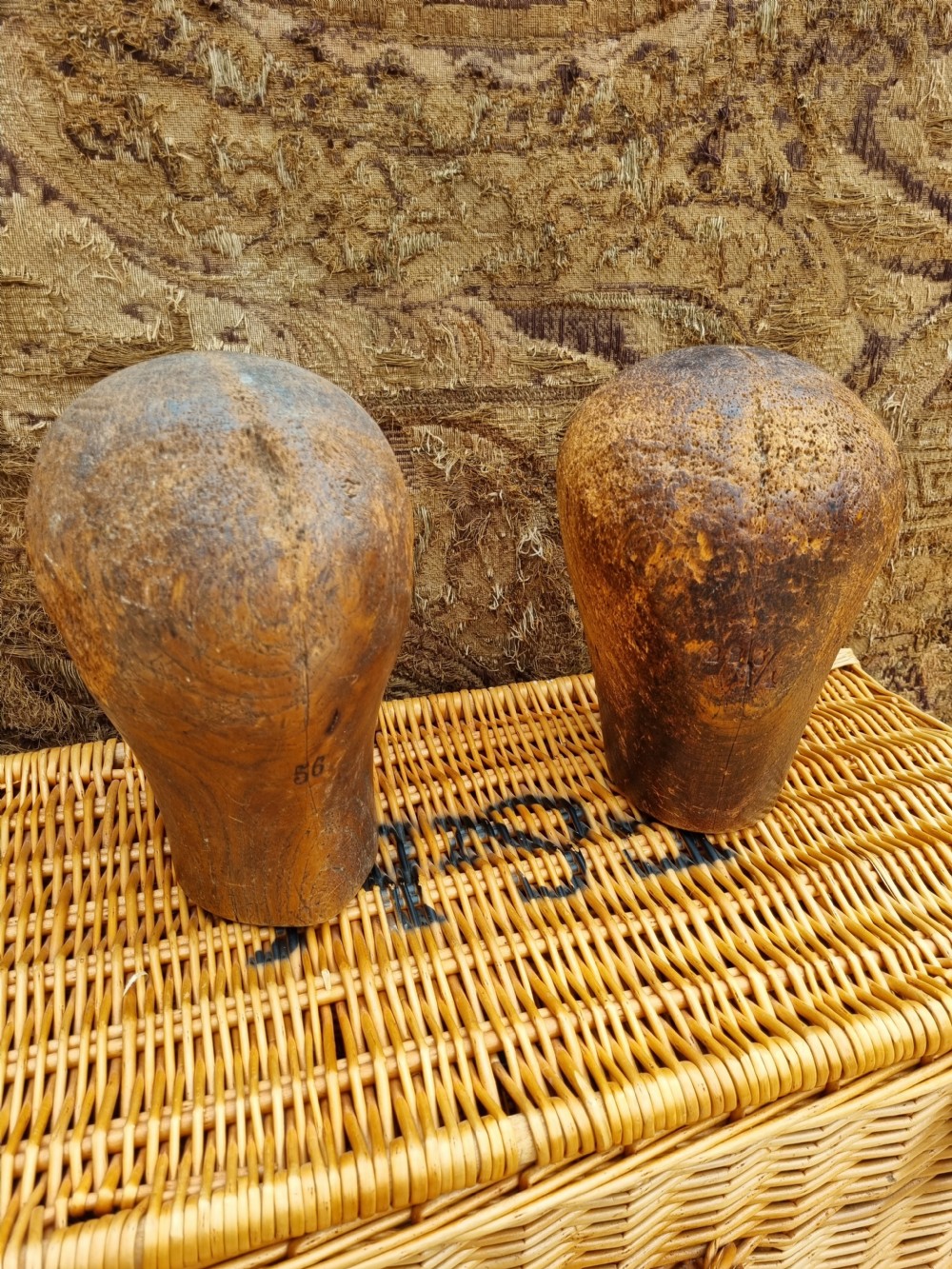 2 ANTIQUE MILLINERS WOODEN HEADS  LARGE View V
