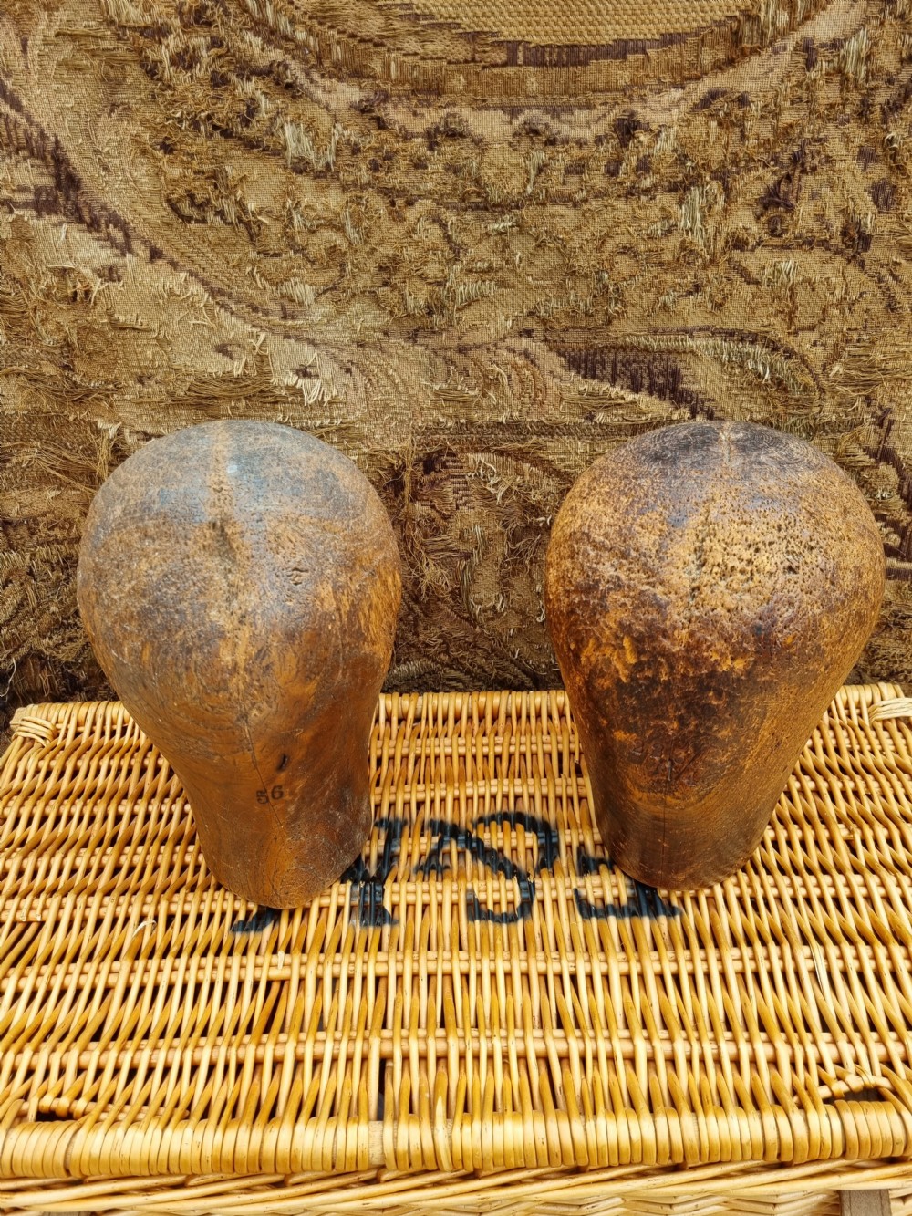 2 ANTIQUE MILLINERS WOODEN HEADS  LARGE View VI