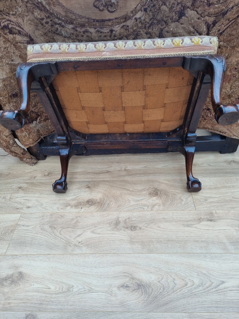 QUALITY ANTIQUE 19THC MAHOGANY STOOL WITH ORIGINAL TAPESTRY TOP View VIII