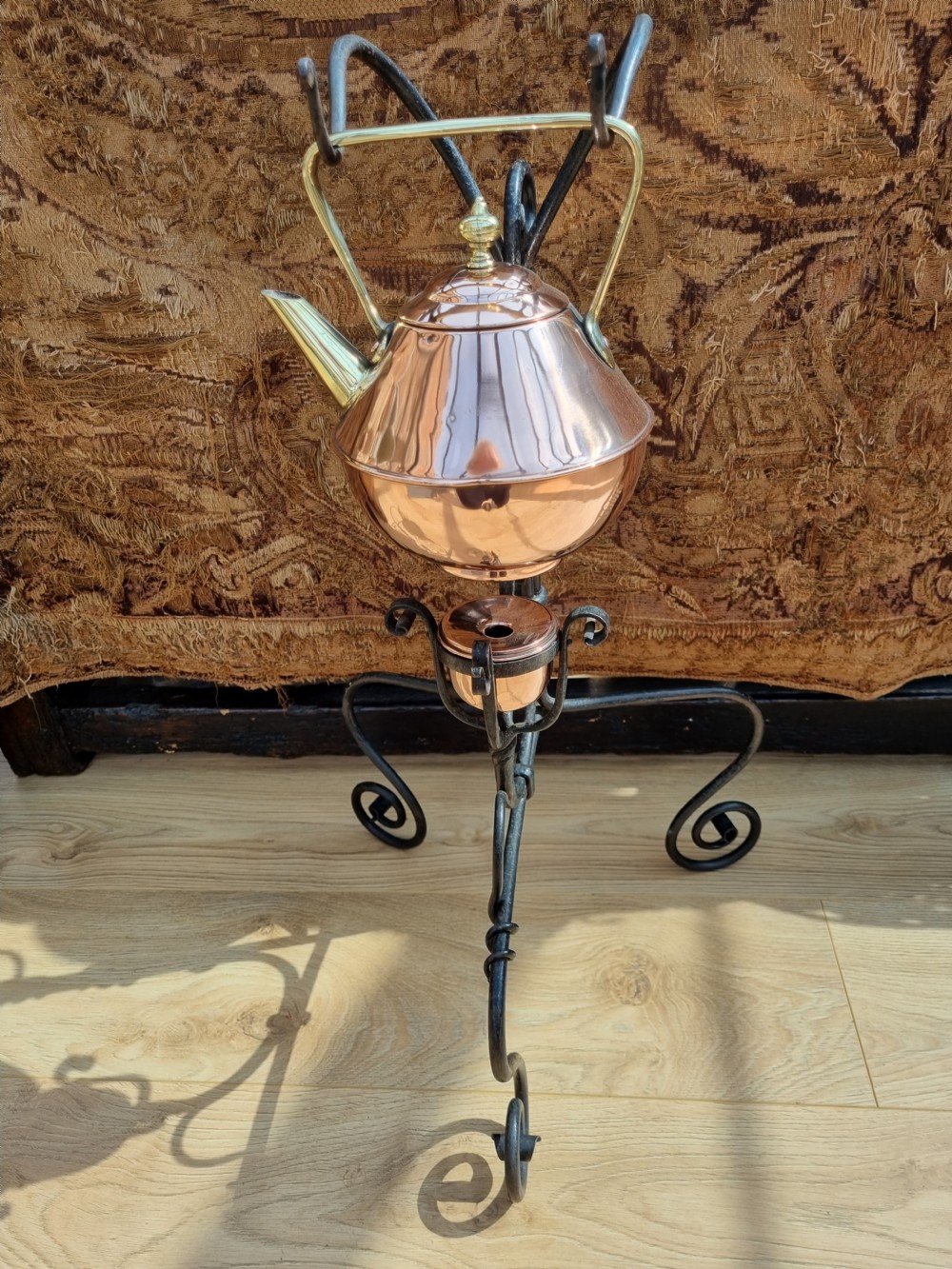 ARTS AND CRAFTS C.DRESSER DESIGNED COPPER KETTLE ON STAND  View V