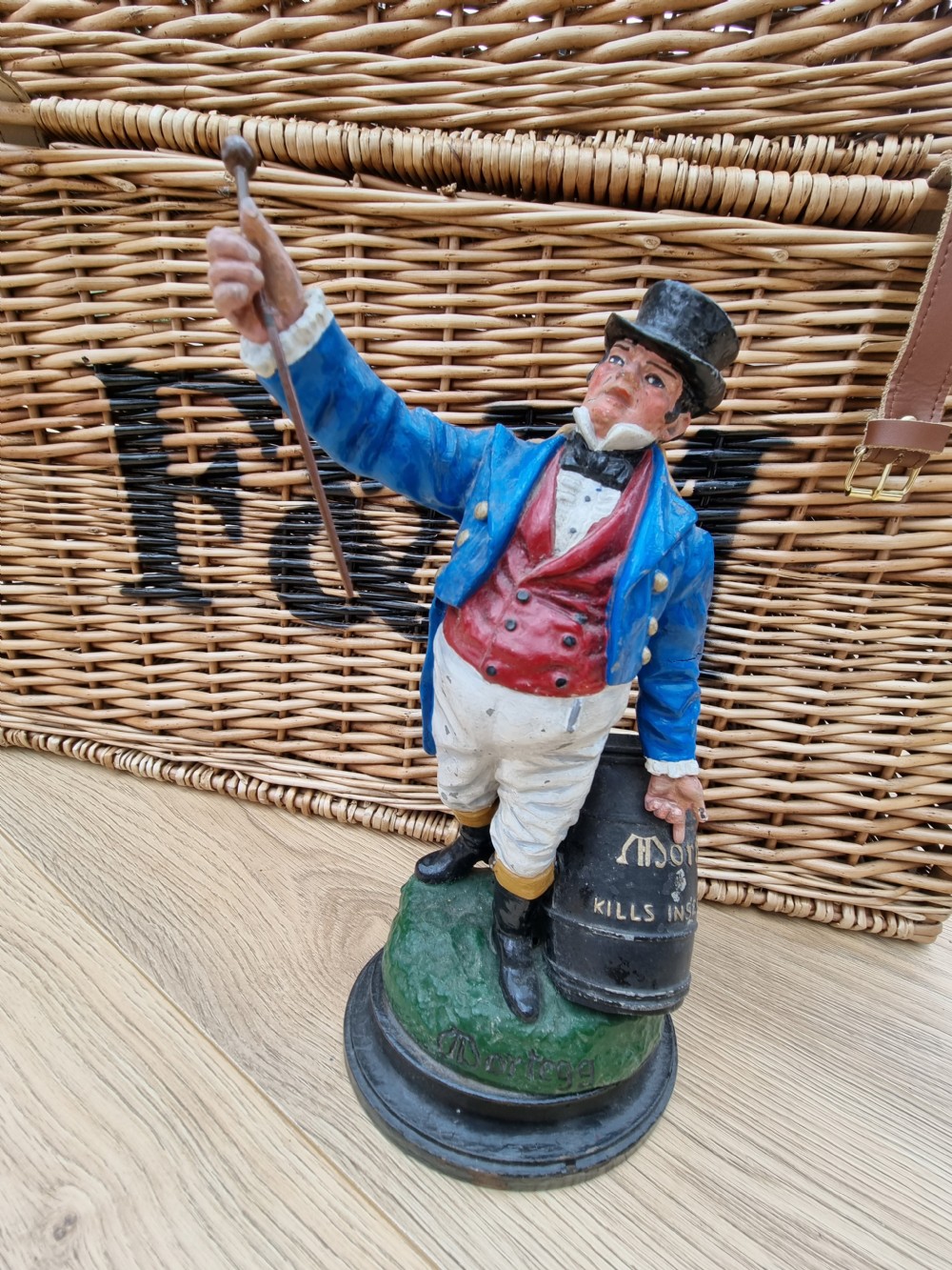 RARE ANTIQUE METAL ADVERTISING FIGURE MR MORTEGG. View VII