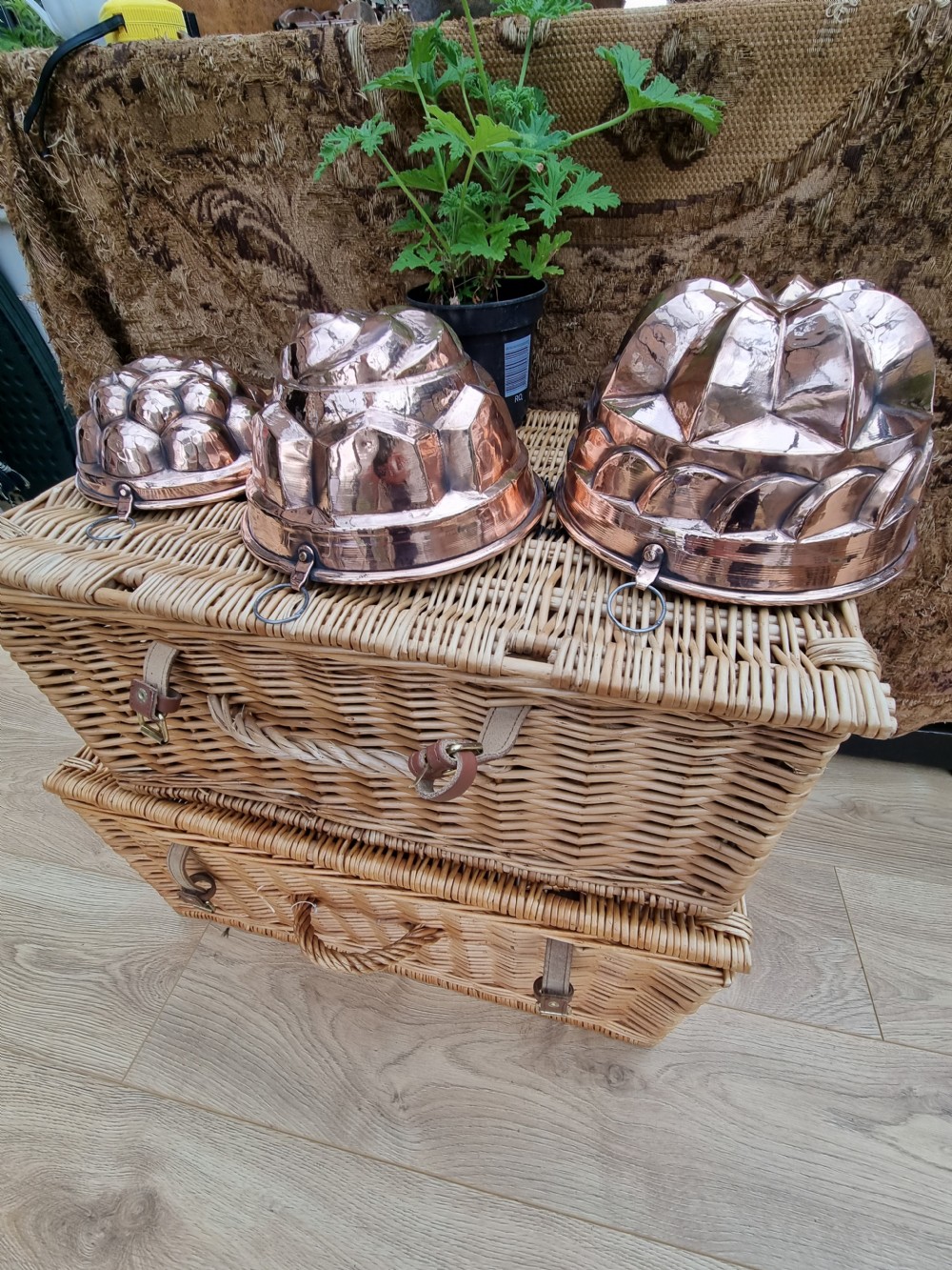 3 ANTIQUE COPPER JELLY MOULDS EX COUNTRY HOUSE View II