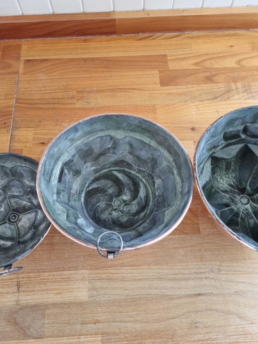 3 ANTIQUE COPPER JELLY MOULDS EX COUNTRY HOUSE View VI