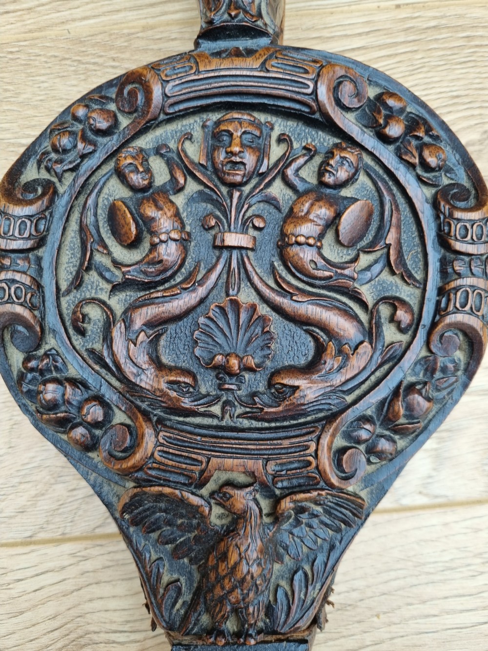 WONDERFUL WELL PRESERVED PR OF L17TH/E18THC OAK  FIRE BELLOWS View II