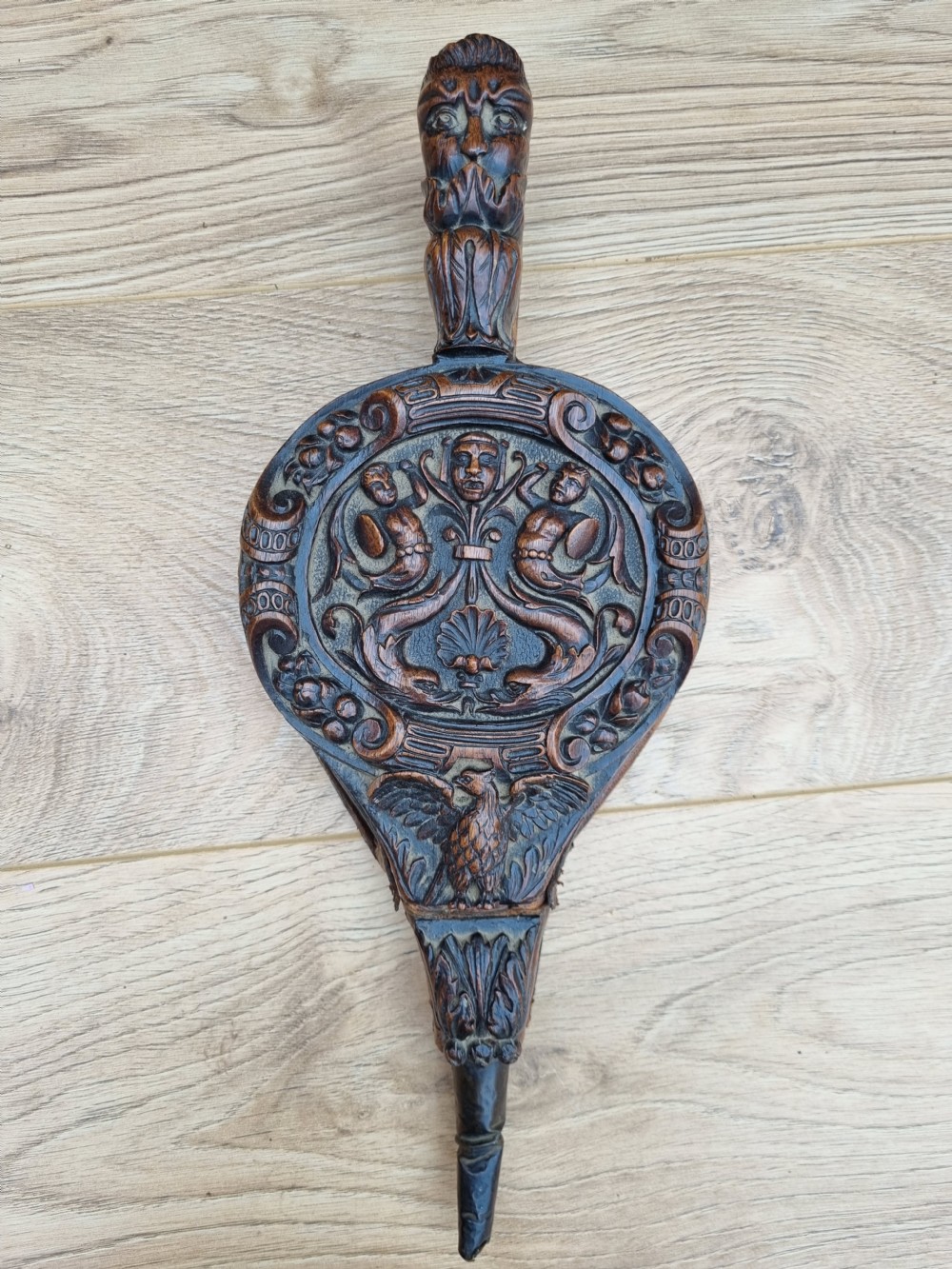 WONDERFUL WELL PRESERVED PR OF L17TH/E18THC OAK  FIRE BELLOWS View VII
