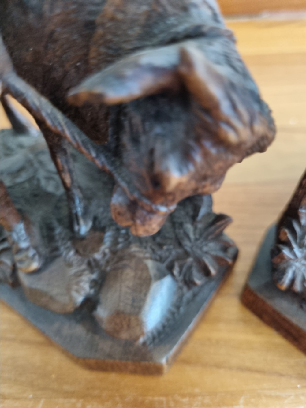 TWO WONDERFUL CARVINGS OF  19THC BLACK FOREST COW AND BULL STAMPED EB. View VI