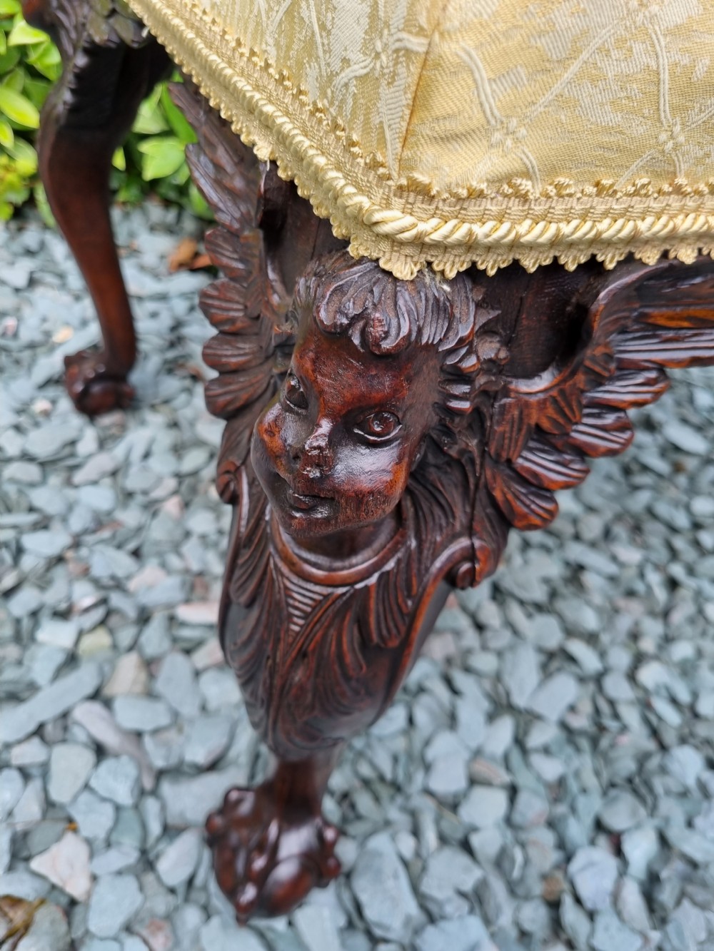 19THC IRISH  WALNUT WINGED CHERUB LARGE STOOL  View IV